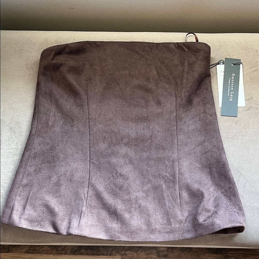 Brown Strapless Faux Suede Top Emerson Lang Size M